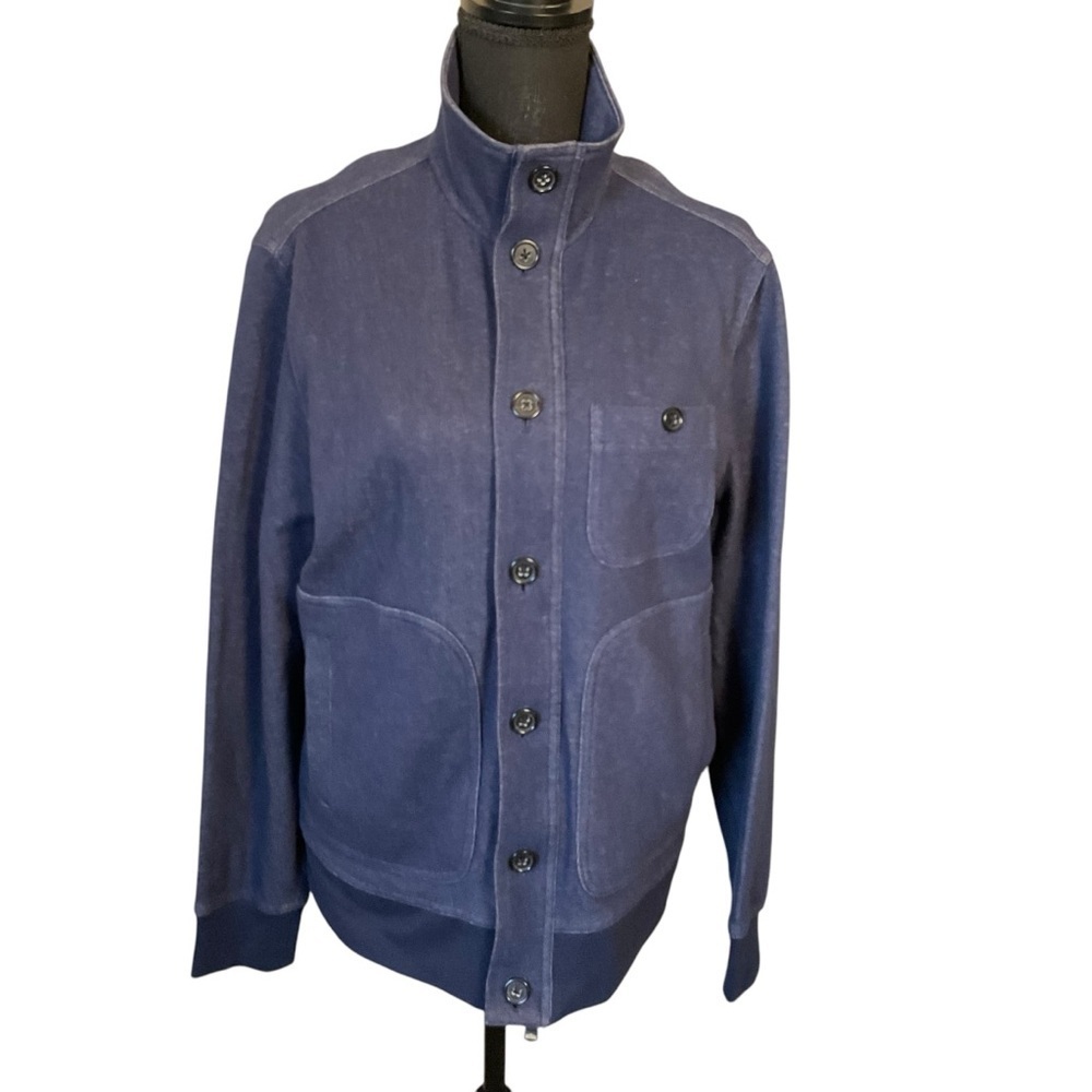 Banana Republic Blue Button-Up Jacket with Stand-Up Collar and Soft Fabric